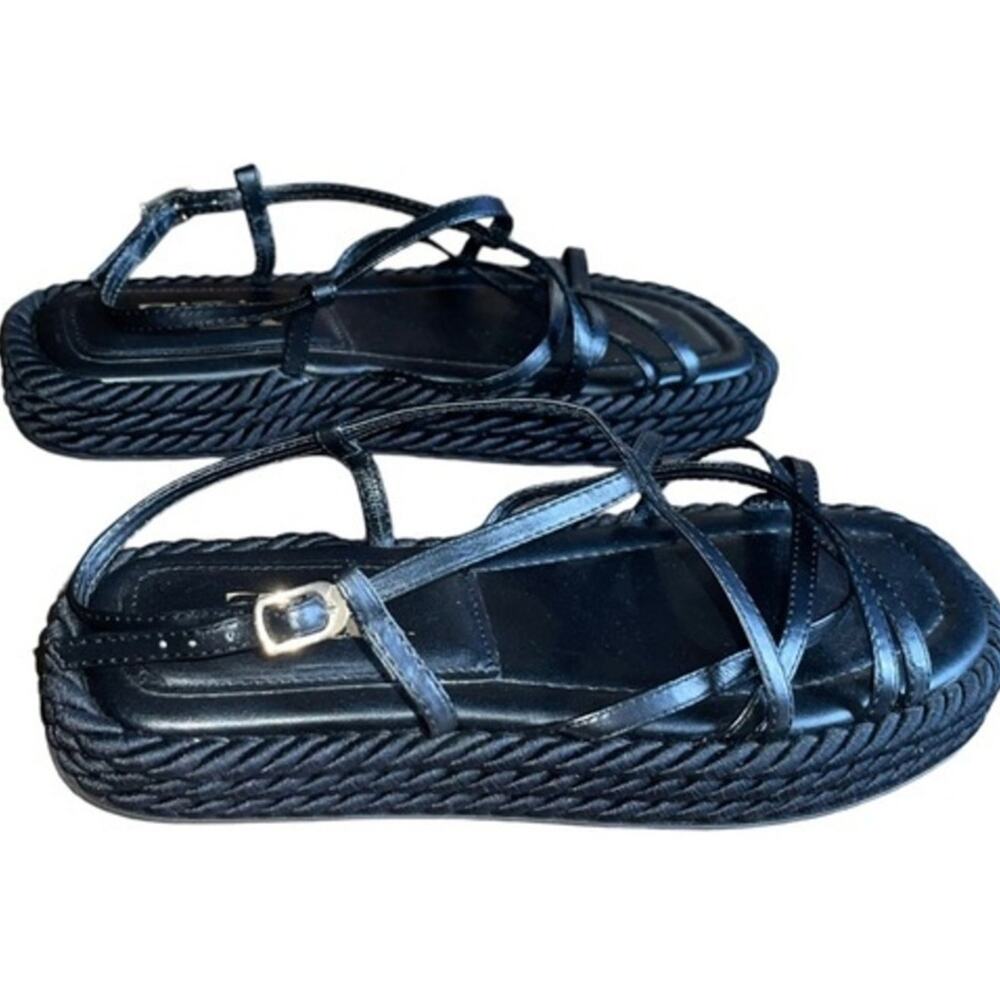 Zara Flatform Leather Rope Strappy Platform Chunky Sandal 39 (8.5/9) NWOT